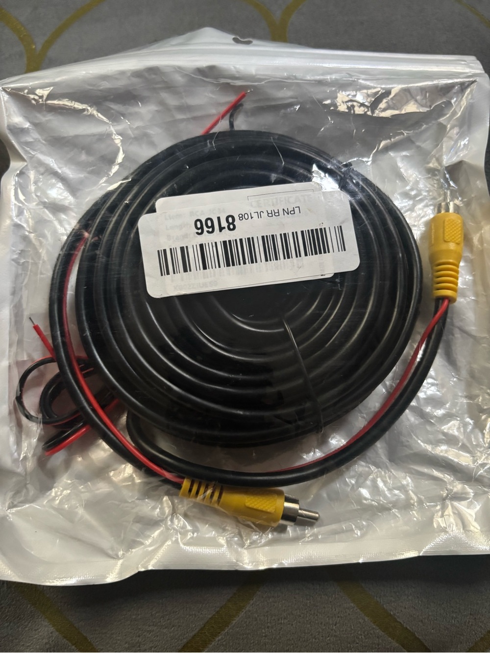 Black Video & Power Cable with Yellow RCA Connectors